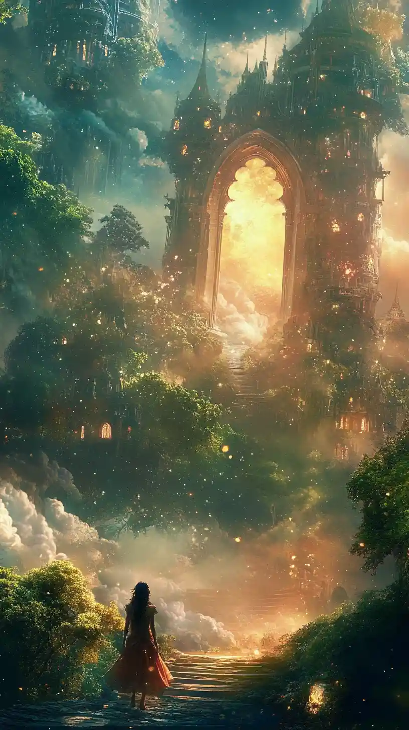 Enchanted Castle In The Sky With Arched Doorways