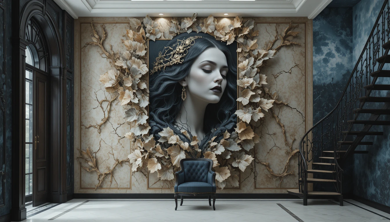 Gotische Vampirfrau mit wallendem grauem Haar und intensivem Blick