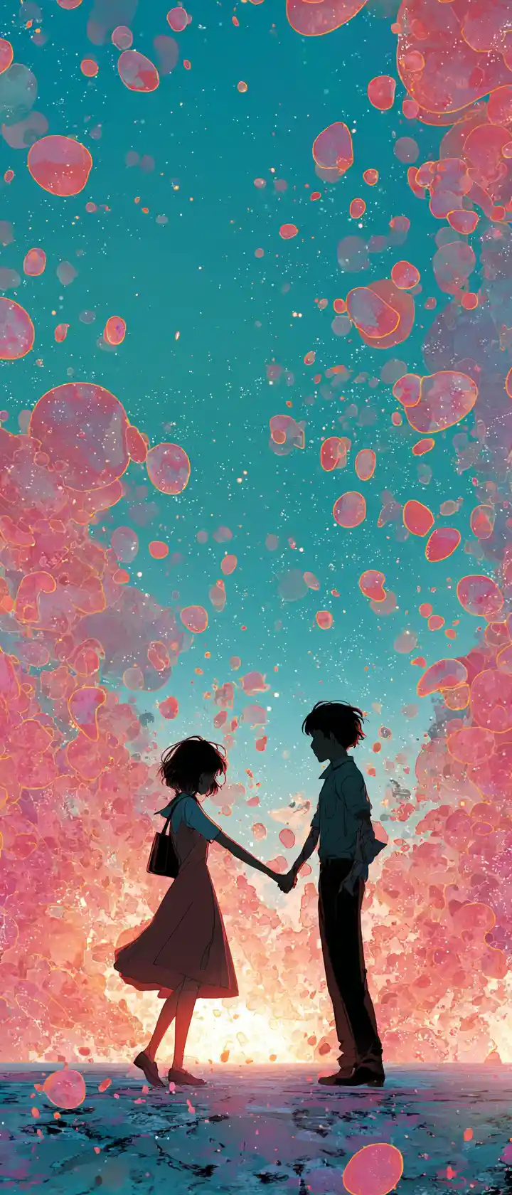 Amanti anime spettrali che si tendono la mano a metà giro