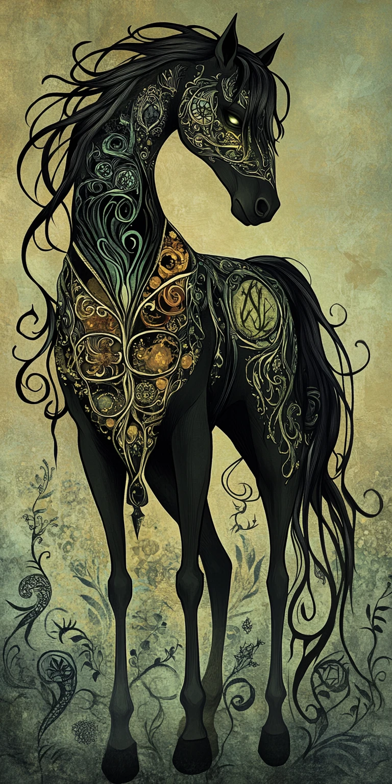 Elegante cavallo gotico con arcani motivi decorativi