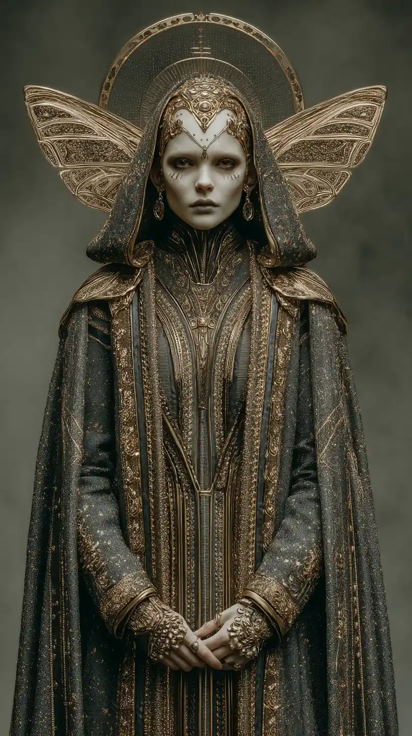 Beautiful alien woman standing in a glowing sci fi world