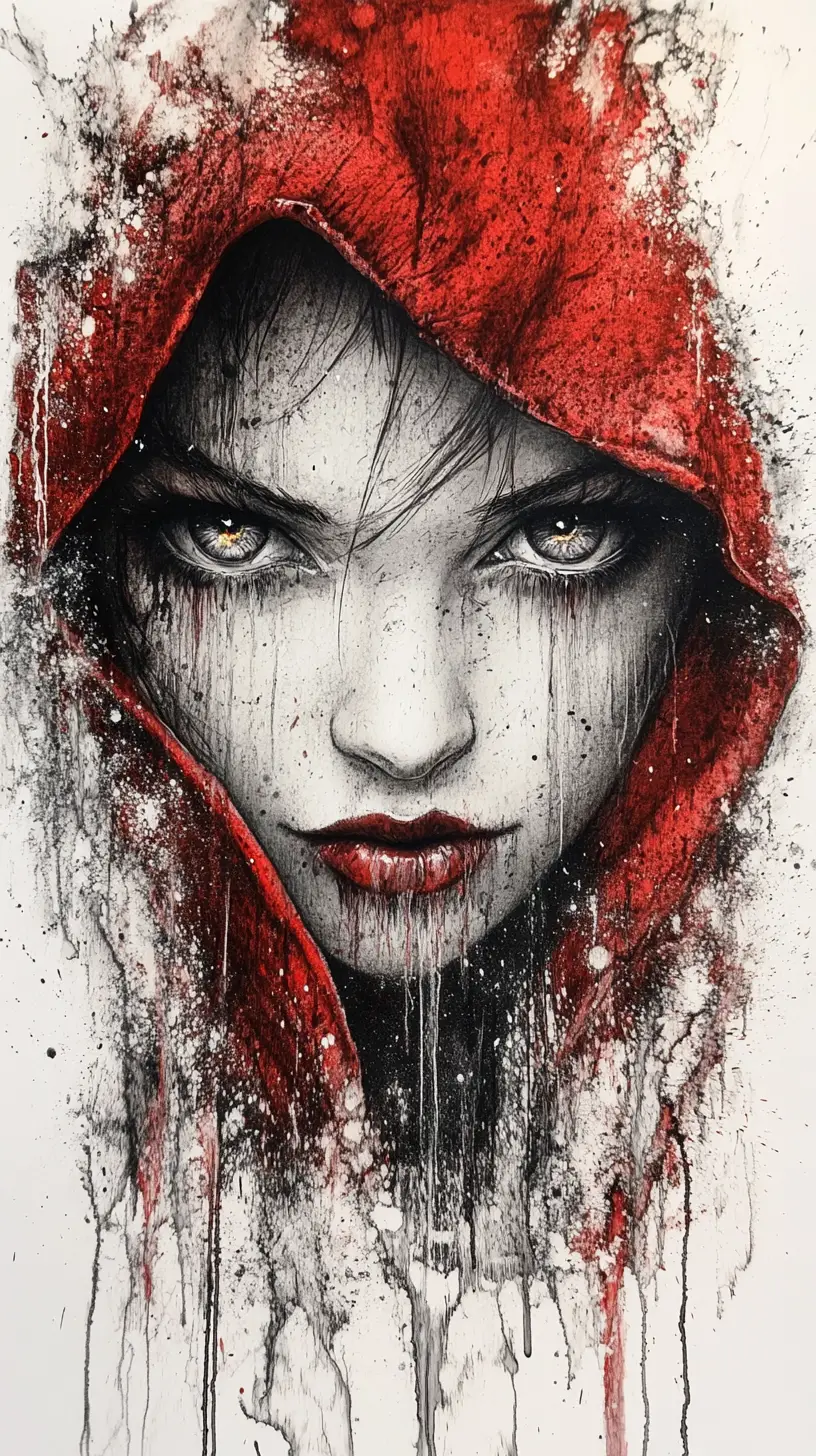 Petit Chaperon rouge surréaliste en gros plan aux yeux hypnotiques