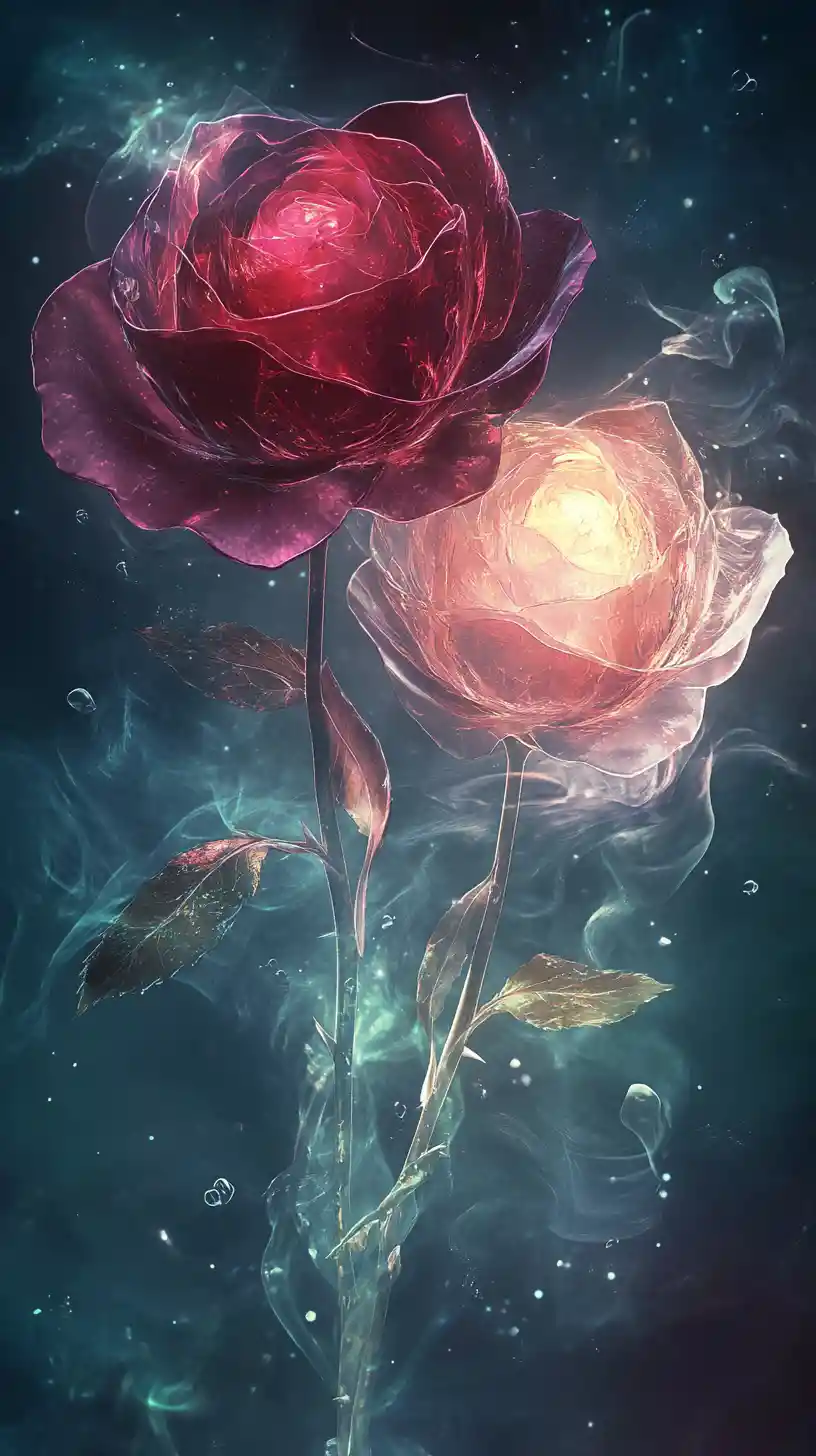 Two magical roses forming a yin yang in a garden