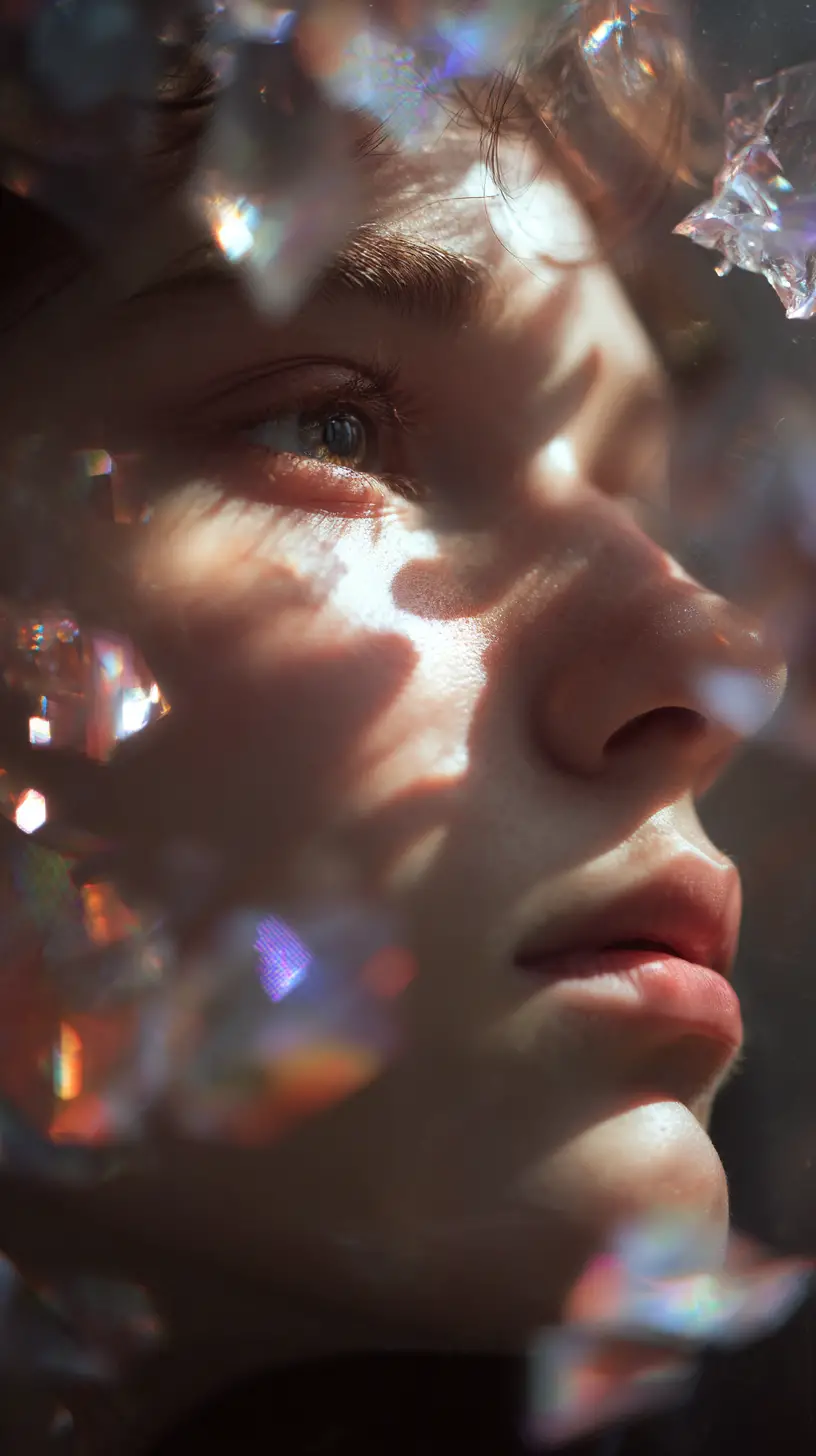 Soft portrait in floating prisms and drifting light