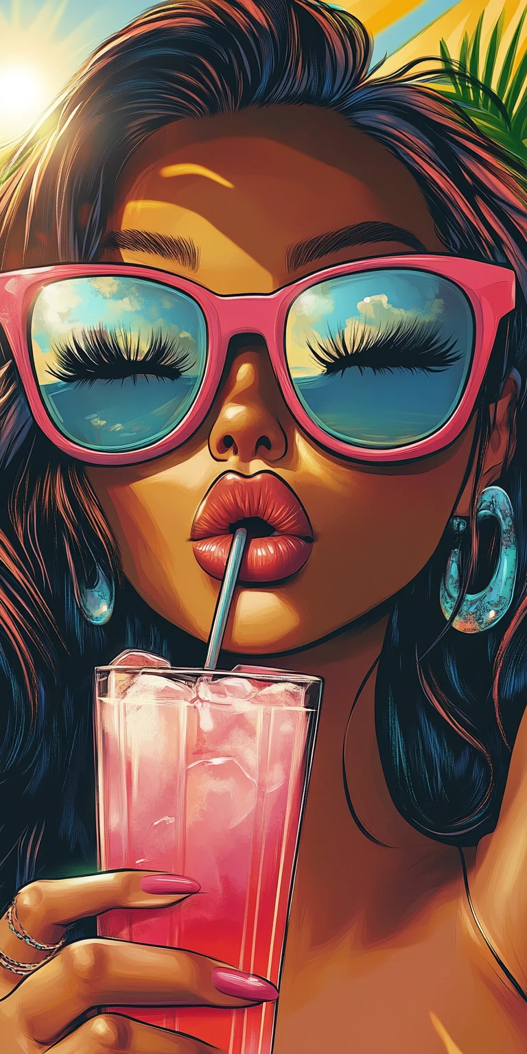 Glamorous woman with sunglasses relaxing on tropical beach