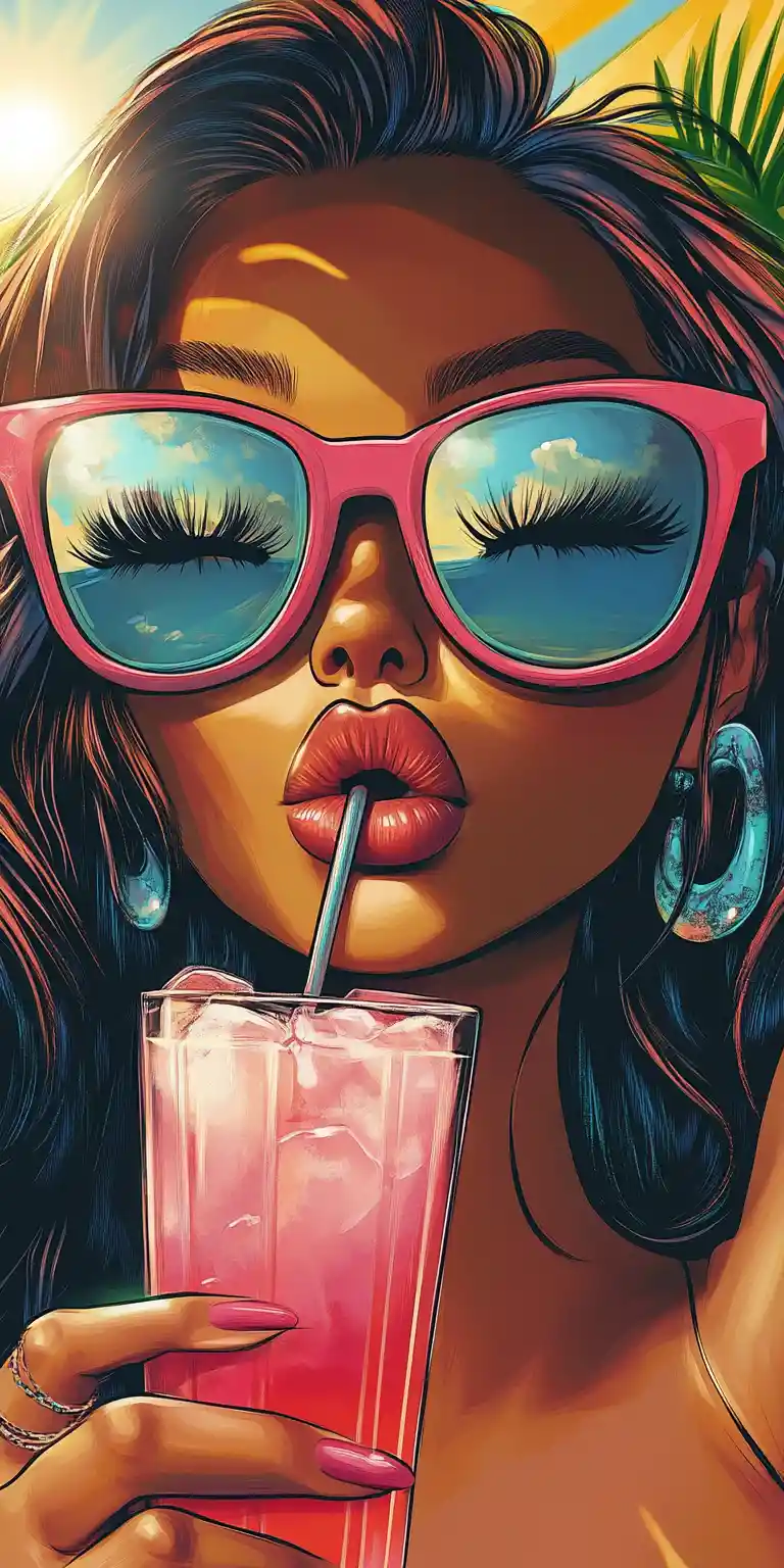 Glamorous woman with sunglasses relaxing on tropical beach