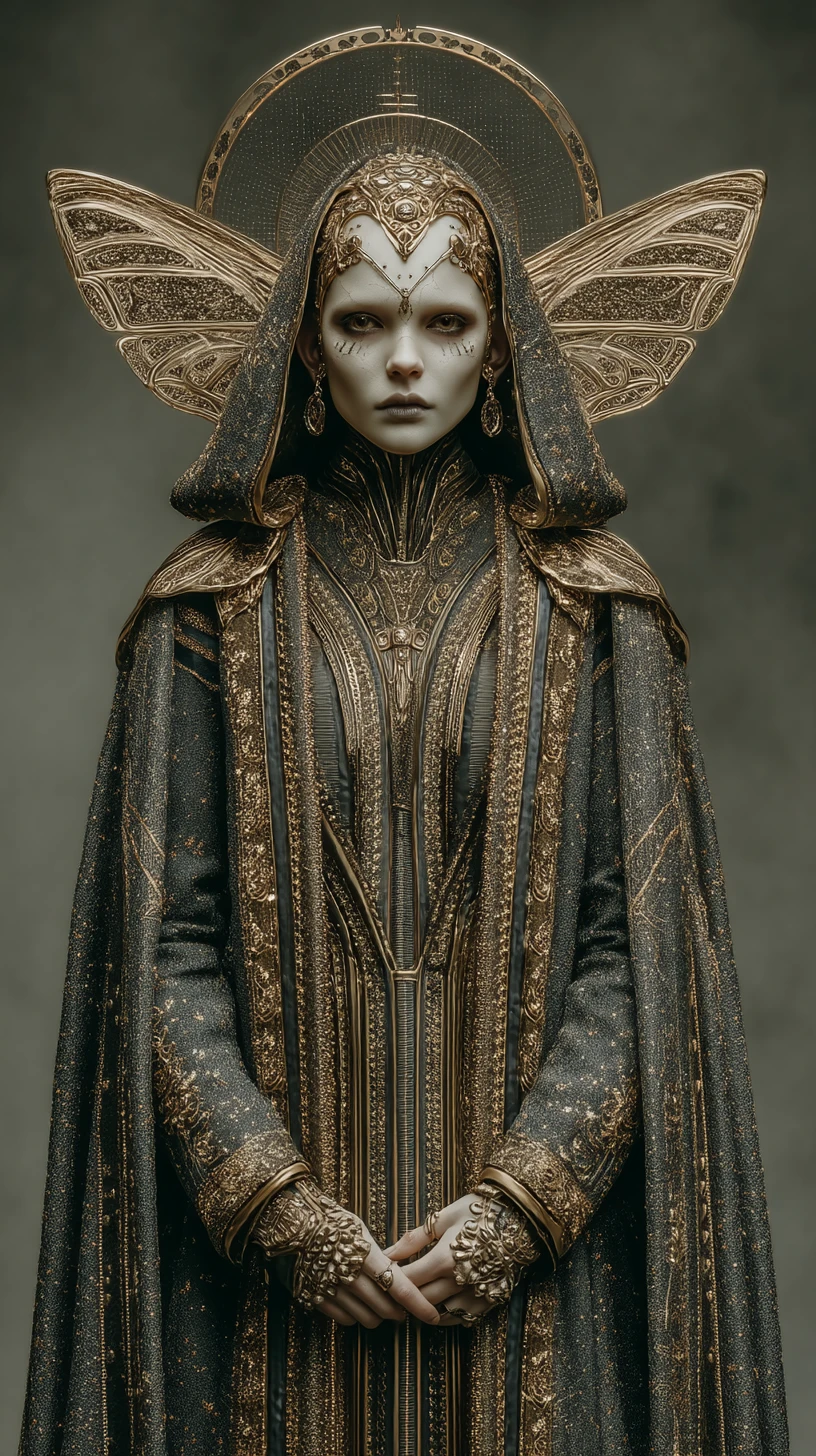 Beautiful alien woman standing in a glowing sci fi world
