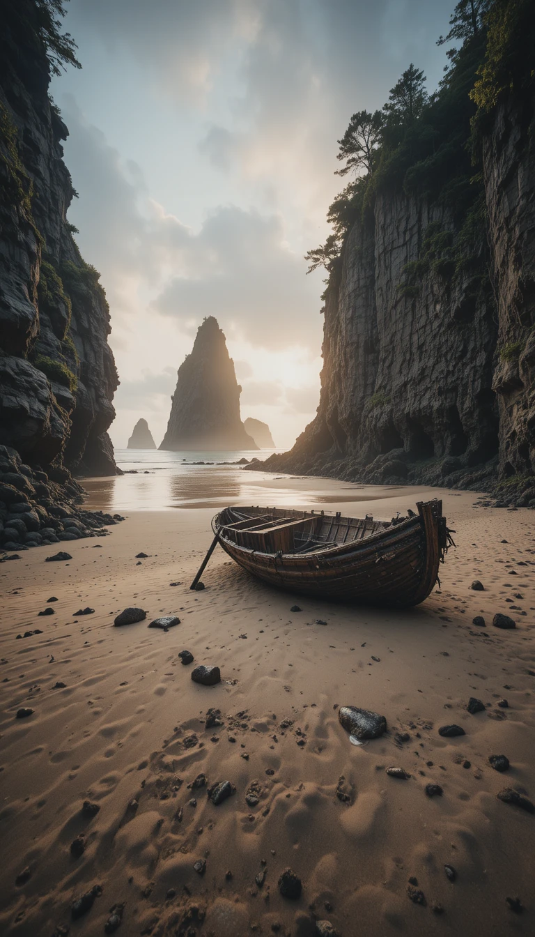Tranquil Sunrise Over A Secluded Rocky Cove Beach