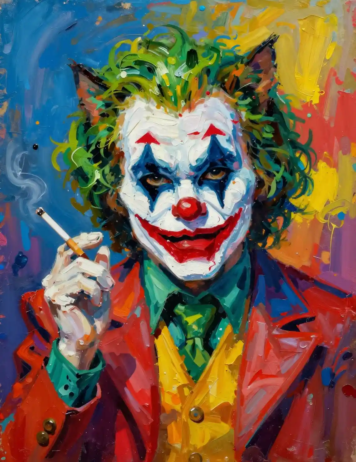Expressionistisches Porträt einer Katze mit Joker-Make-up