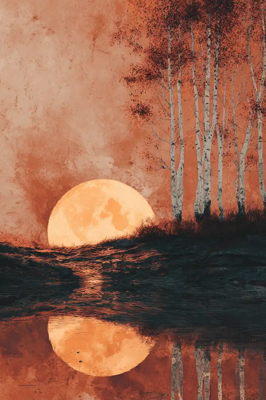 Surreal waterfall dreamscape beneath a glowing golden moon