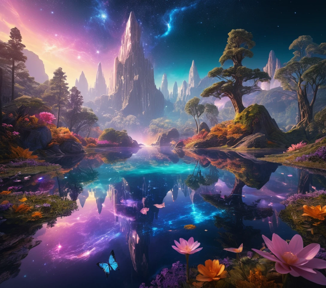 Surreal Crystal Mountains And Rainbow Waterfalls Dreamscape