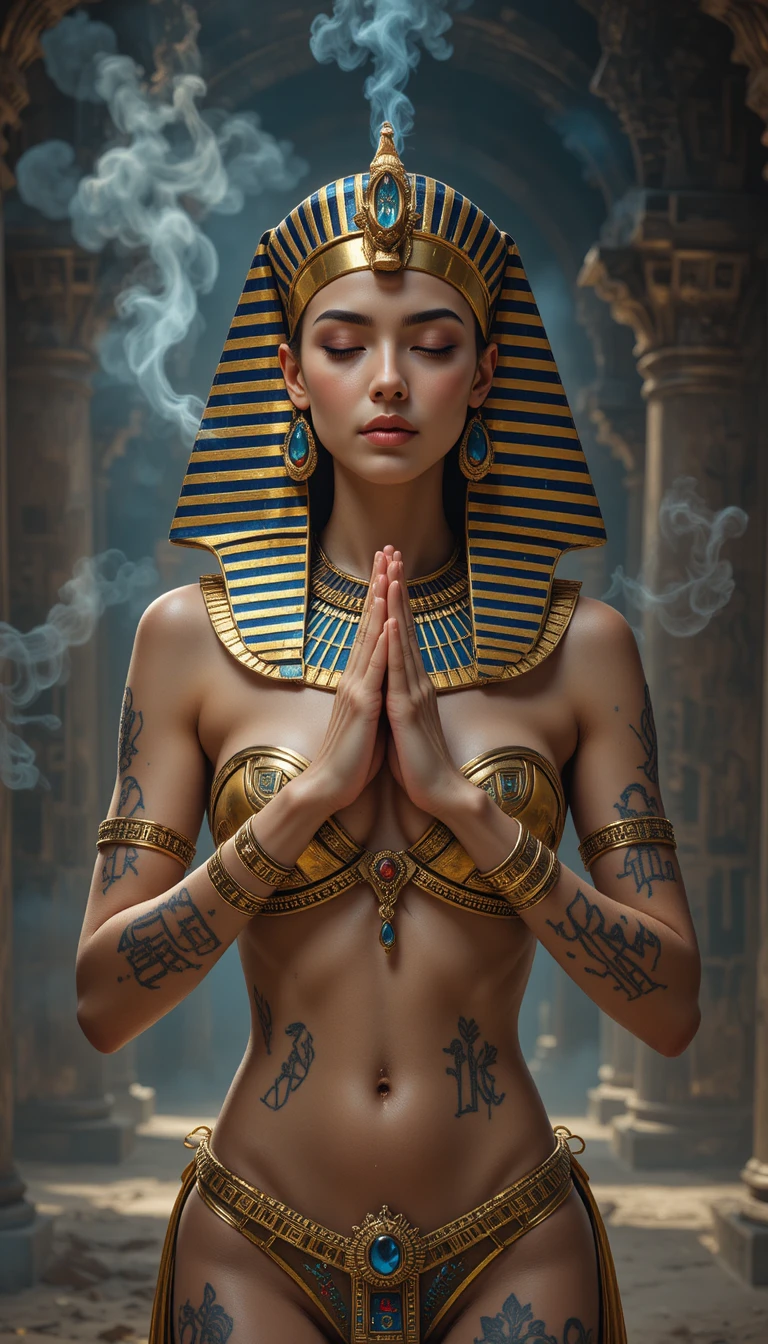 Mystical cinematic portrait of a modern egyptian queen