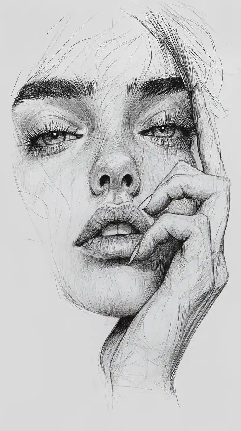 Expressive pencil portrait of a girl in contemplative profile