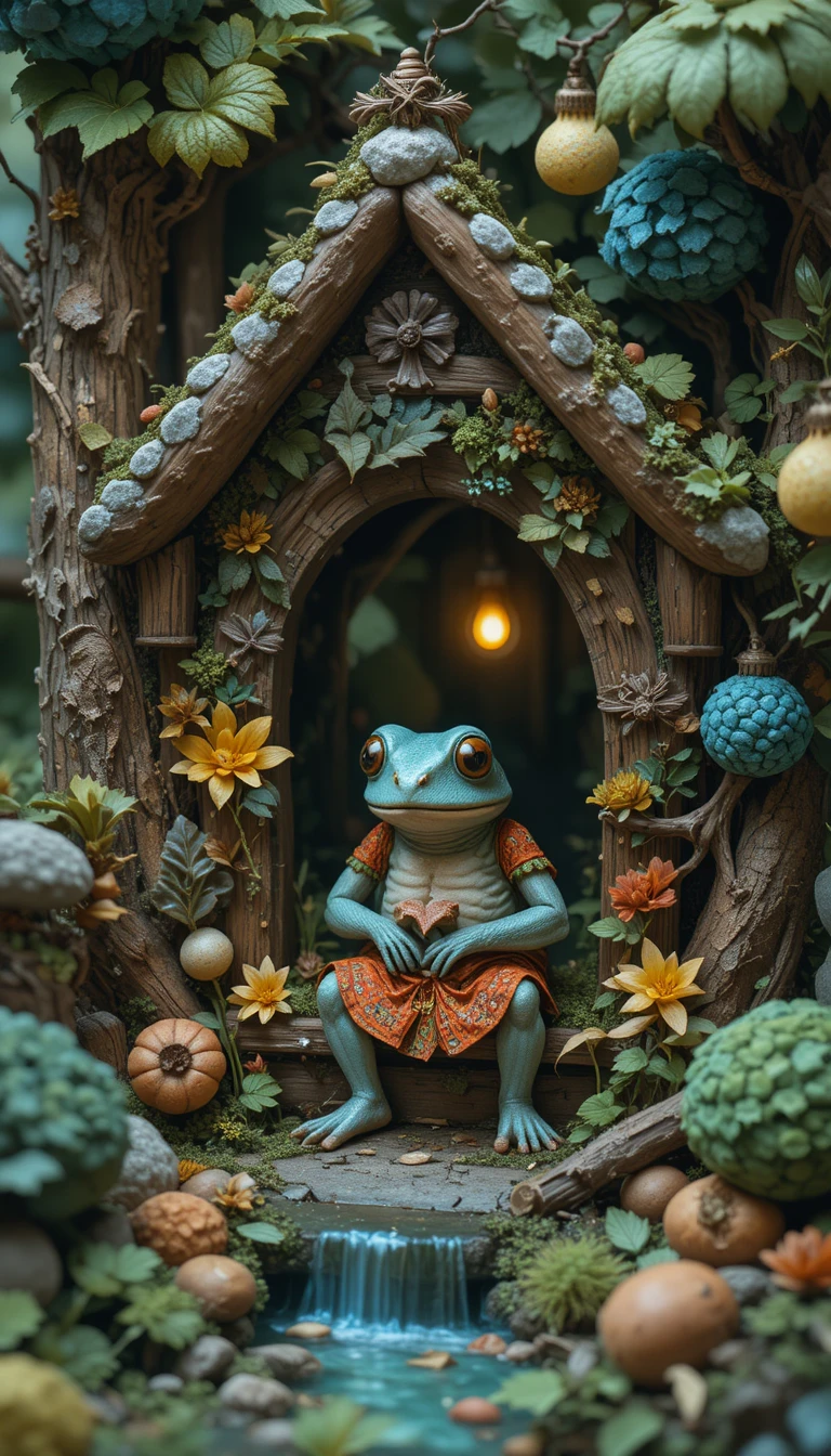 Tiny forest folk character in cozy watercolor style