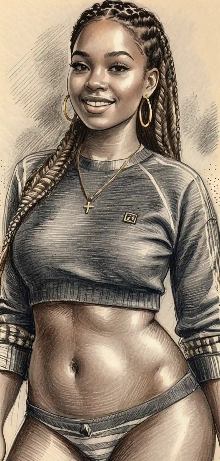Full body portrait of a young woman in graphic underwear