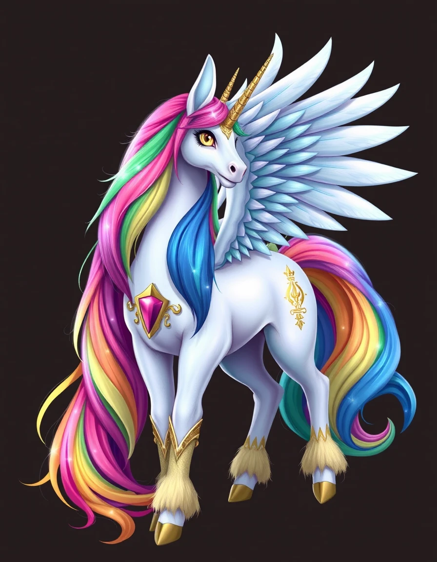 Geflügelte Regenbogen-Alicorn-Königin, die mächtige Magie wirkt