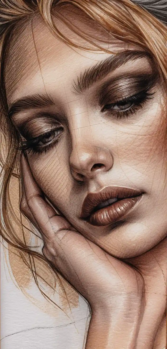 Thoughtful pencil sketch portrait in close up profile view