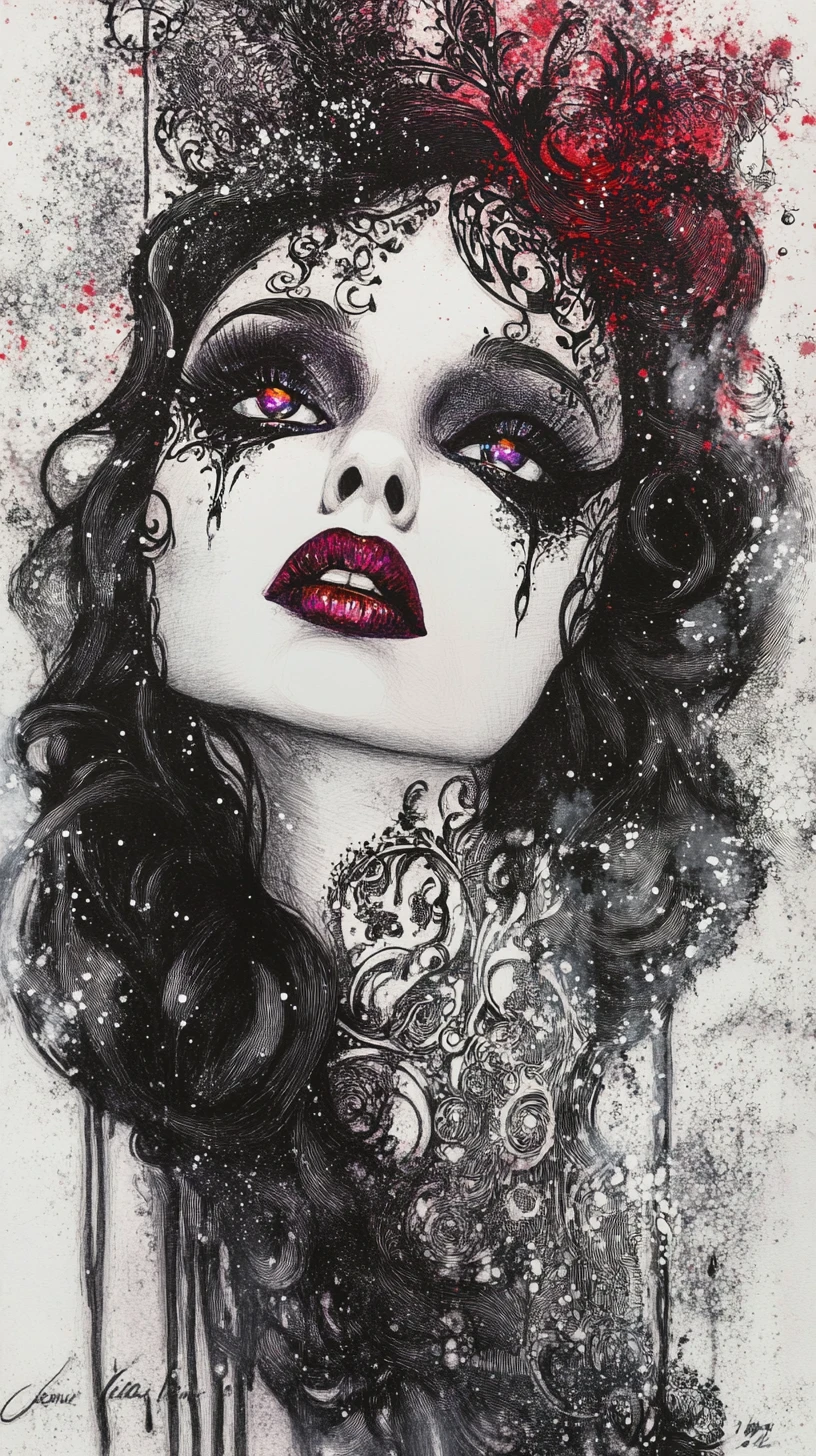 Retrato Gótico de Blancanieves en un Mundo Surreal y Onírico