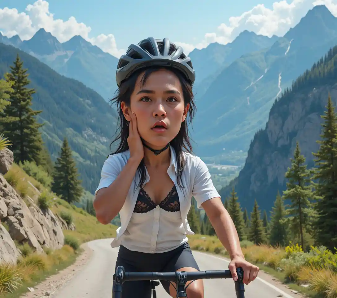 Mountain biker su sentiero roccioso nel bosco alla luce del sole