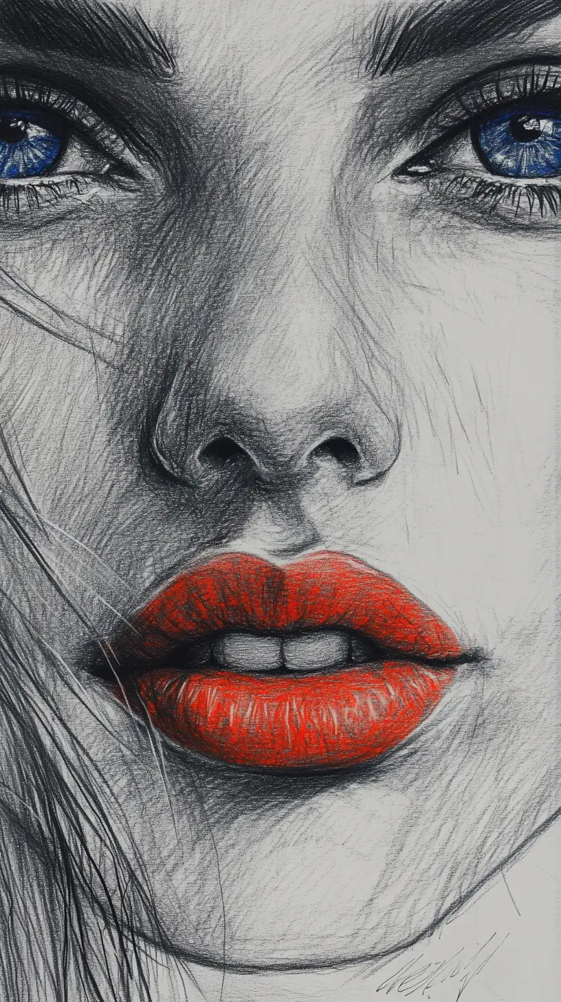 Realistic graphite portrait of a blue eyed face