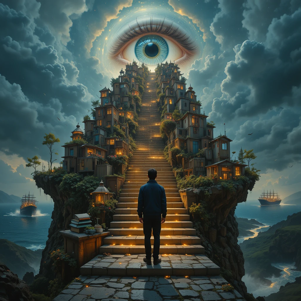 通往夢幻記憶天空的超現實階梯