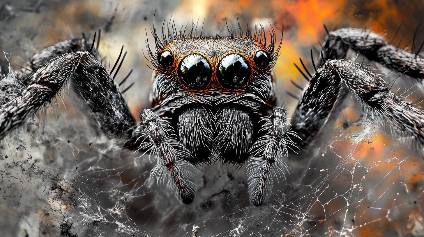 Abstract close up portrait of a colorful spider