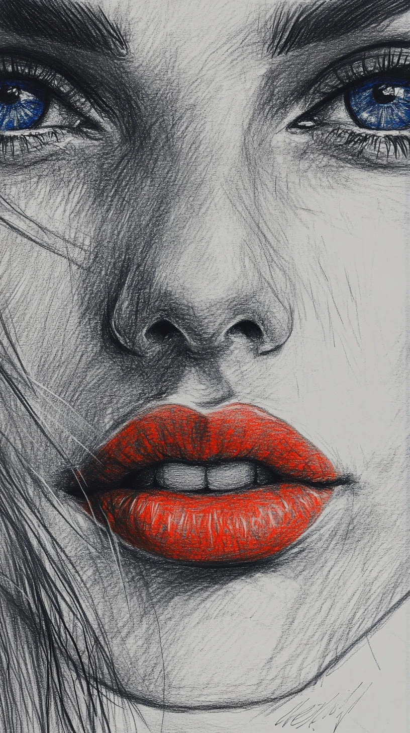 Portrait réaliste au graphite d’un visage aux yeux bleus