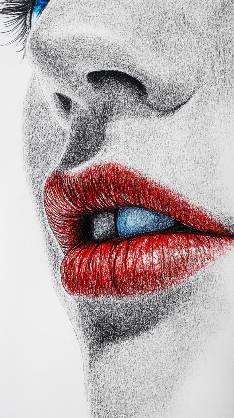Realistisches Graphitporträt mit blauen Augen und roten Lippen