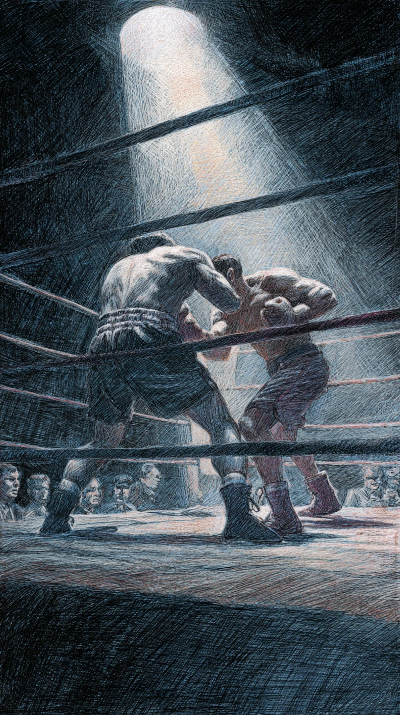 Primo piano di un pugno di boxe congelato al momento dell’impatto