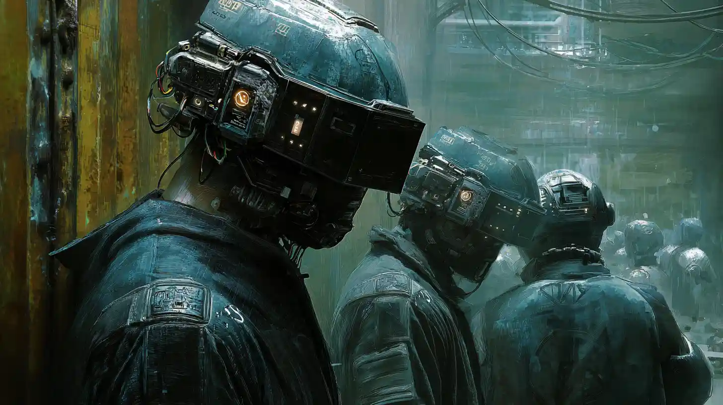 Detenuti latini sorvegliati da agenti cyborg robotici in prigione