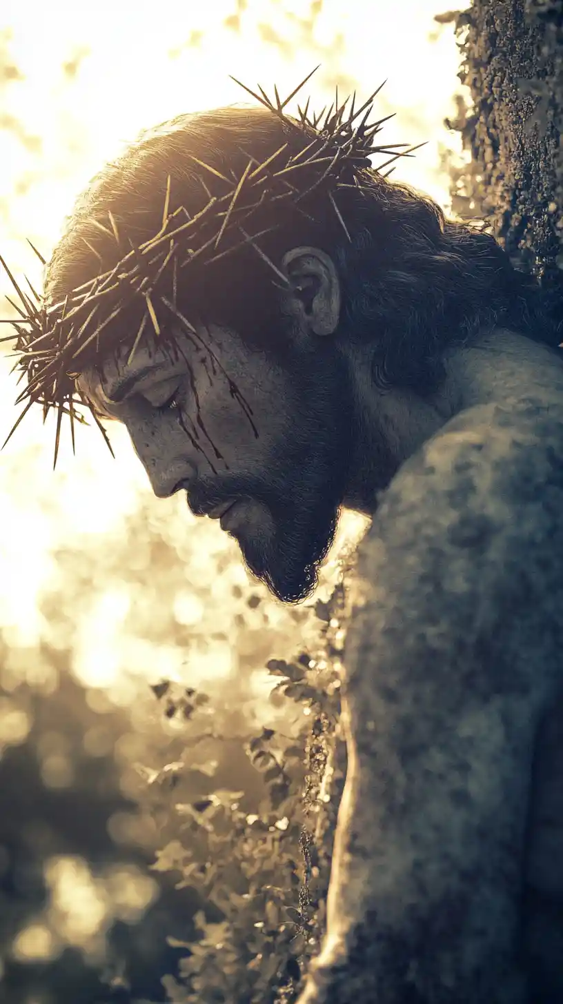 Close up portrait of Christ with crown of thorns