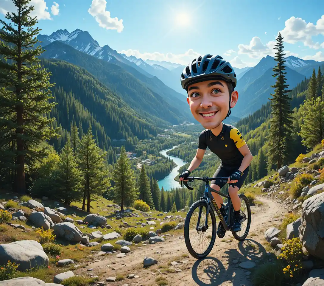 Mountainbiker auf felsigem Trail in sonniger Waldlandschaft