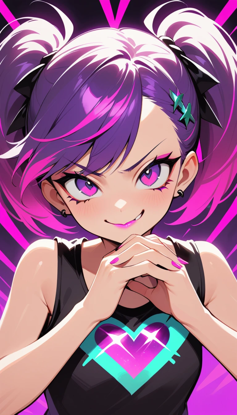 紫のツインテールとハート型の手をしたパンク少女