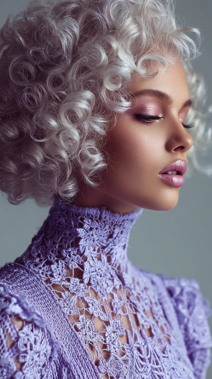 Glamouröse Frau im pastellfarbenen Couture-Kleid mit glatten Locken