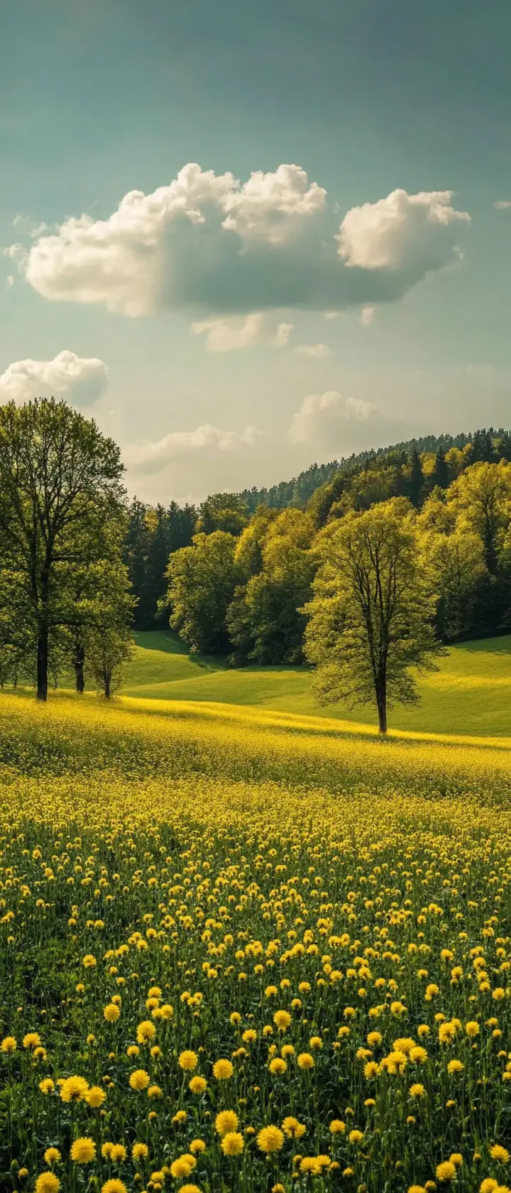 Surreal green tree spheres in a pastel dream landscape