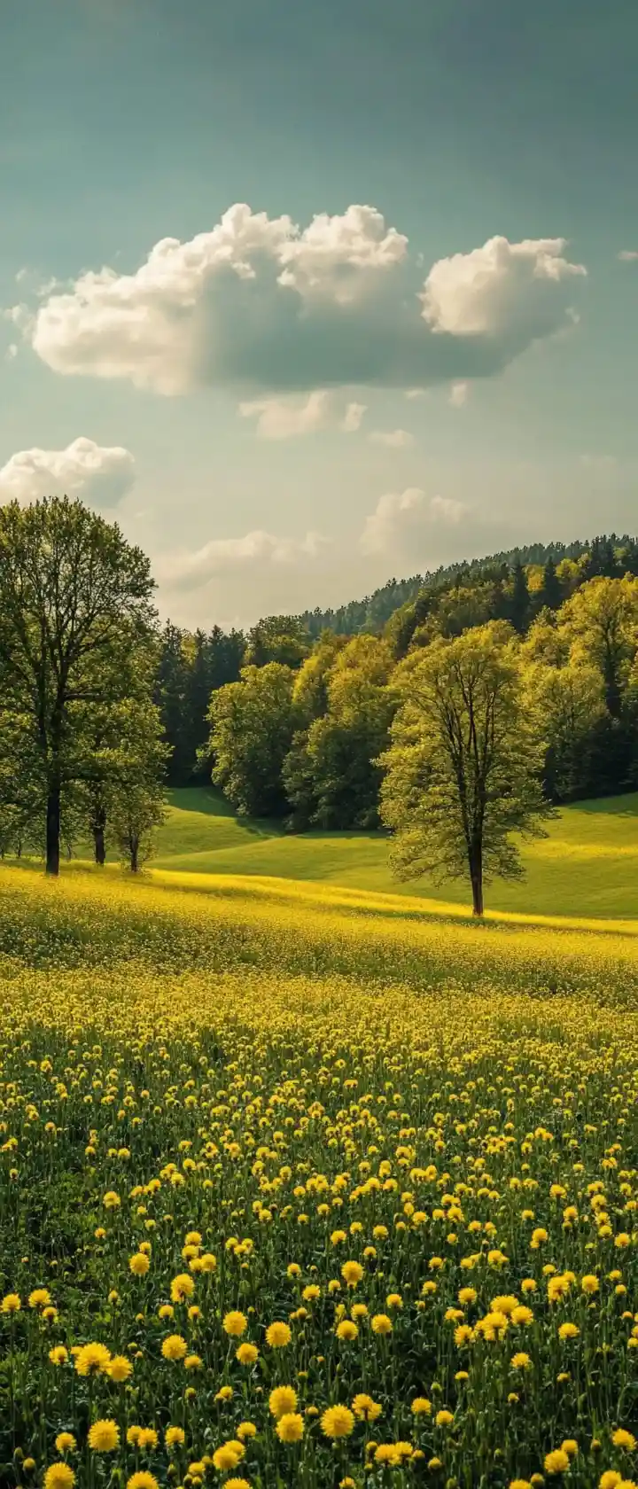 Surreal green tree spheres in a pastel dream landscape