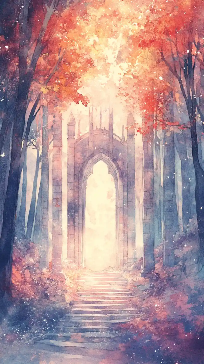 Enchanted castle courtyard with arched doors and natural light