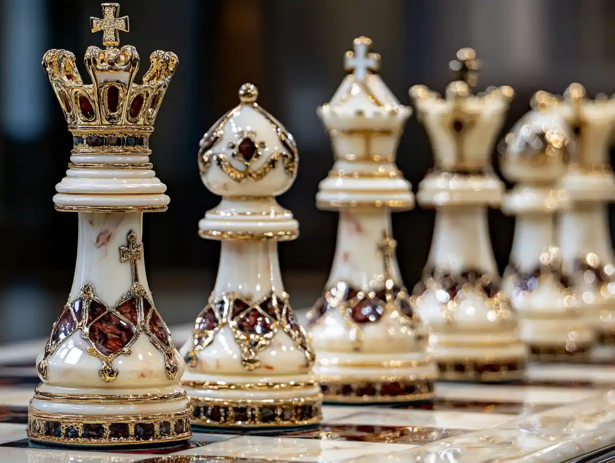 華麗金色與白色棋子斜向排列