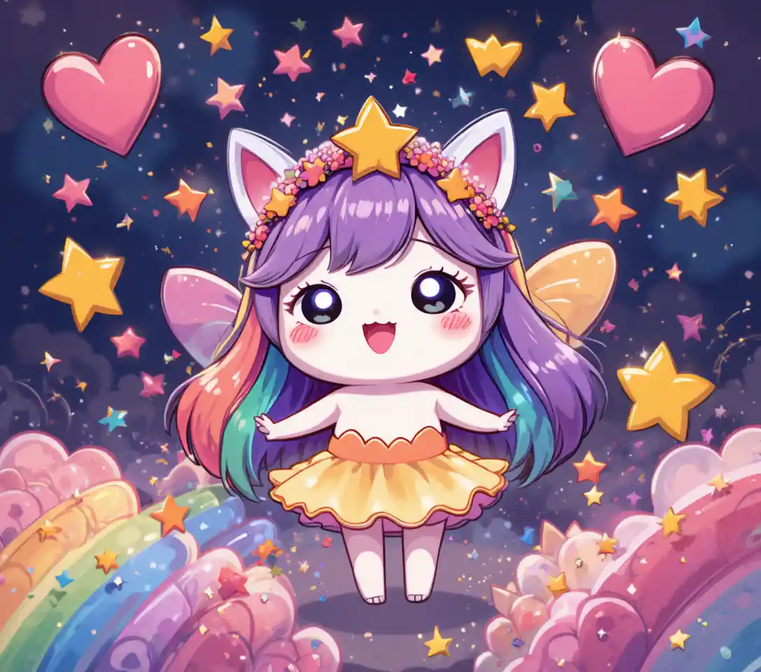 可愛卡通彩虹星星與愛心閃耀發光