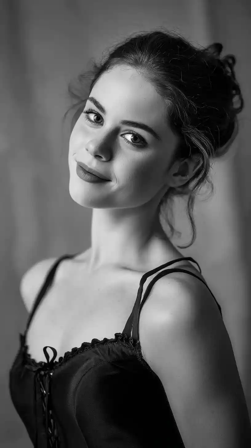 Black and white studio portrait of a graceful ballerina