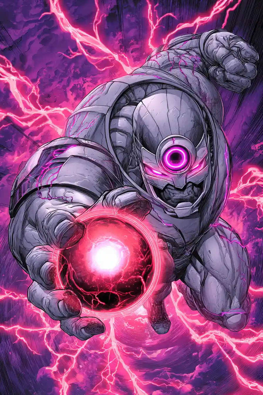 Superhero Wielding Red Energy Orb In Cosmic Storm