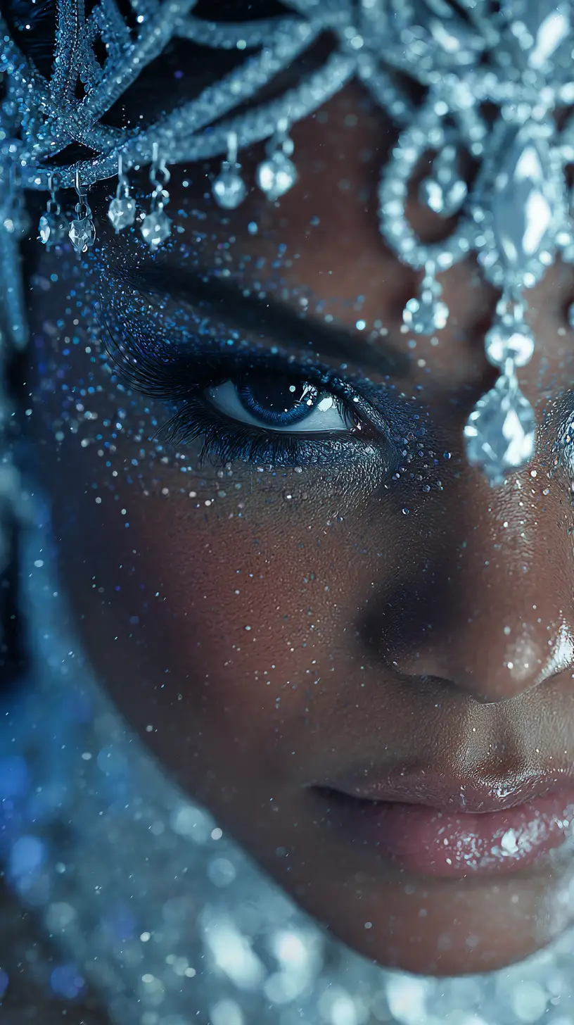 Futuristic glamorous woman with jeweled headpiece and glowing smile