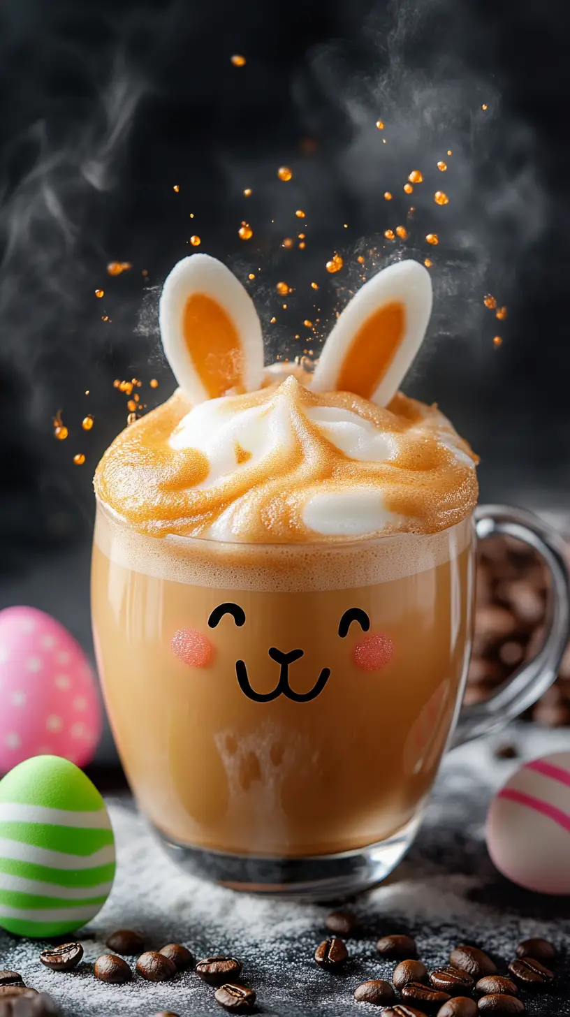 Playful easter coffee with bunny latte art