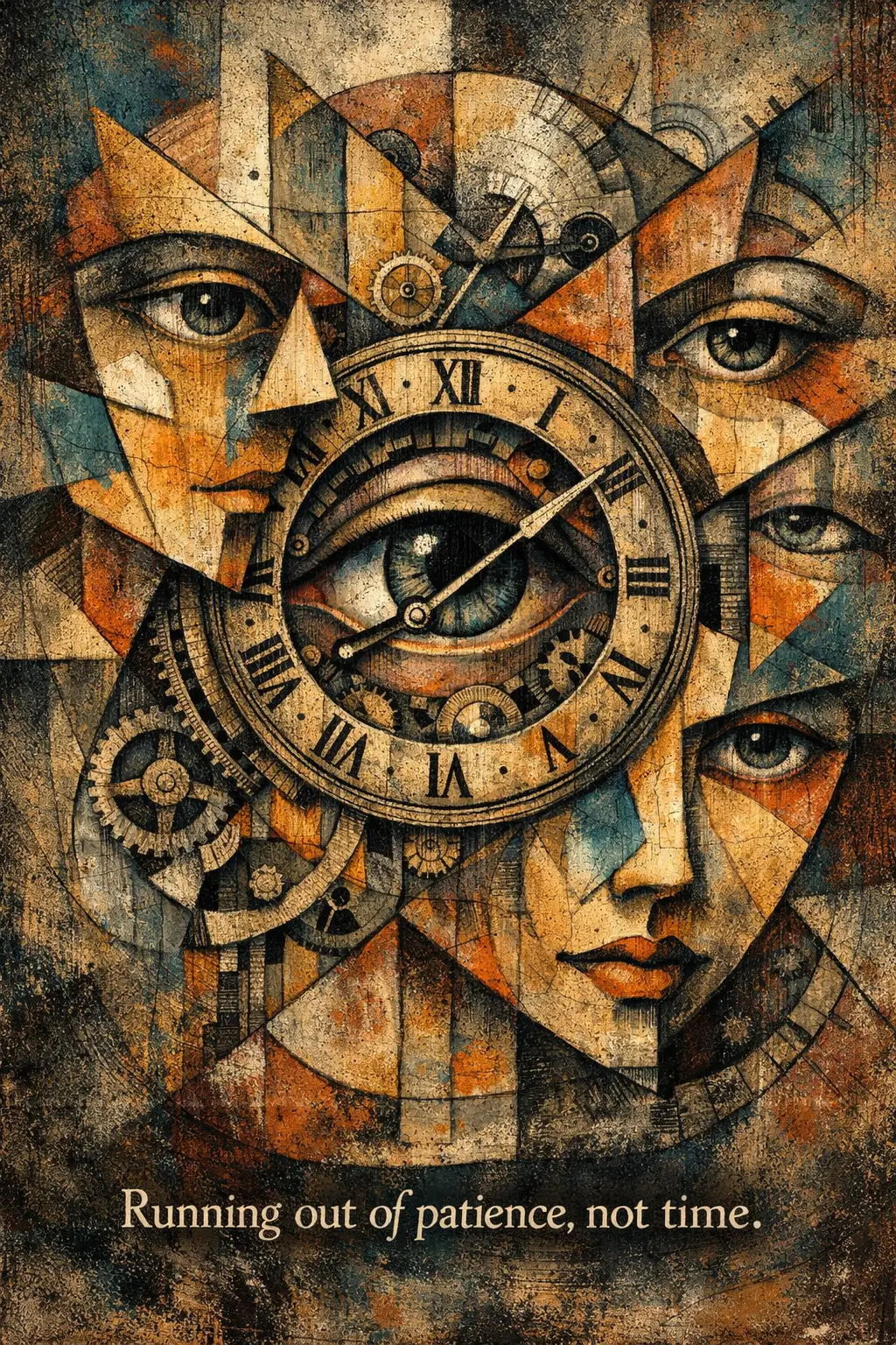 Occhio surreale in quadrante circolare del tempo in ritratto astratto