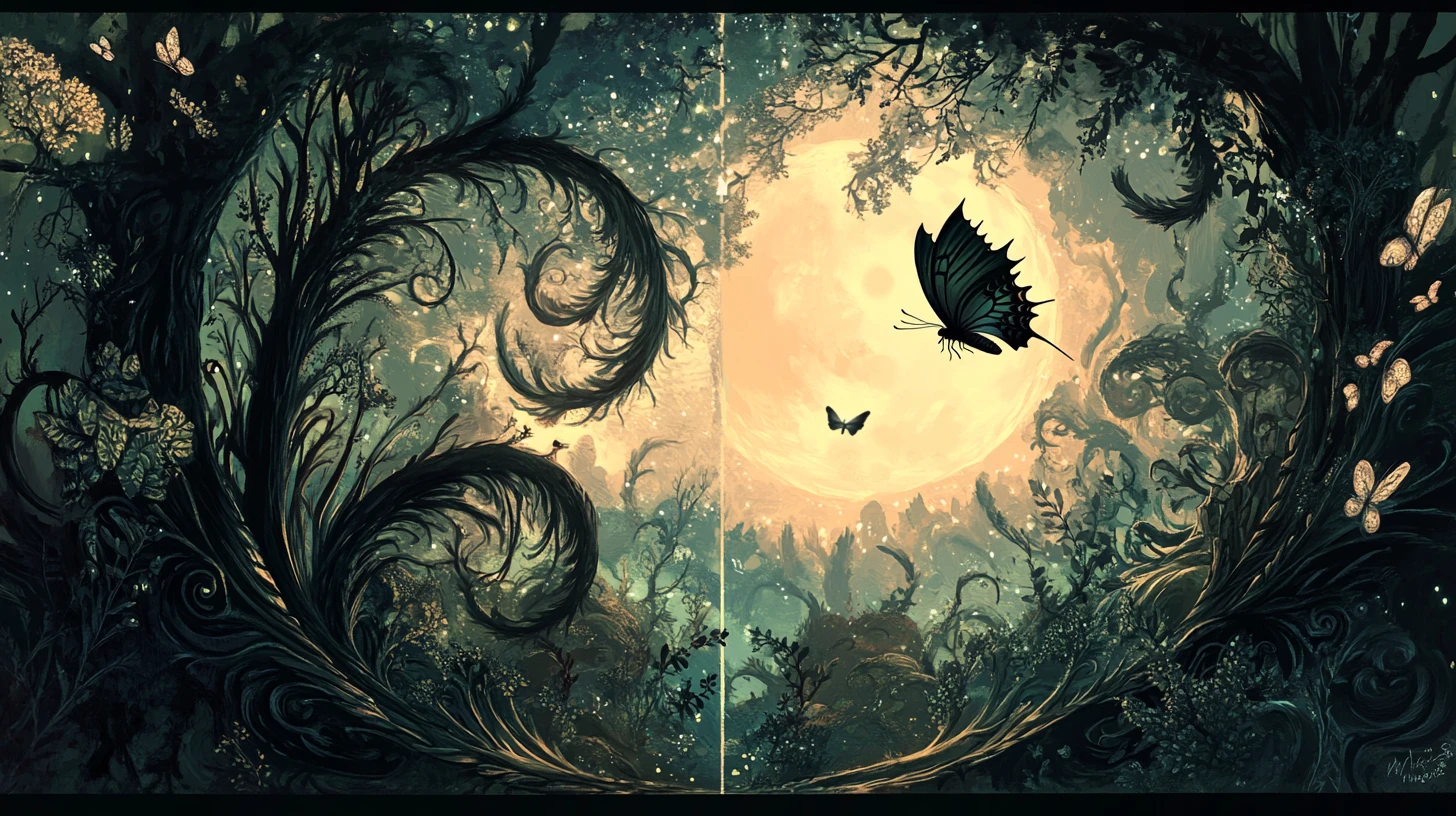 Butterfly In A Mystical Yin Yang Fantasy Forest