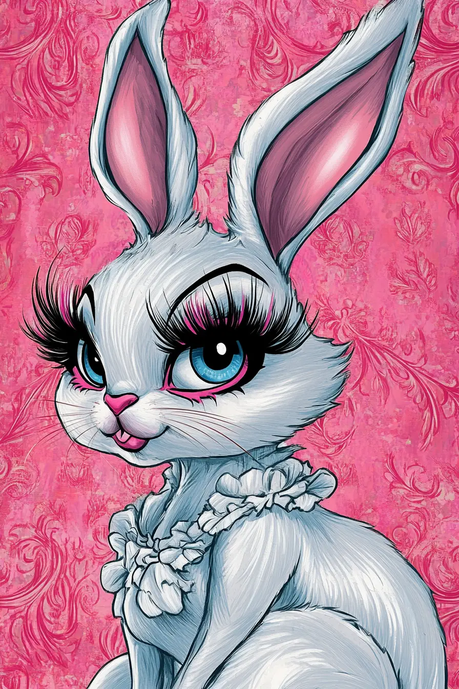 Diva lapin glamour pastel avec cadre décoratif festif
