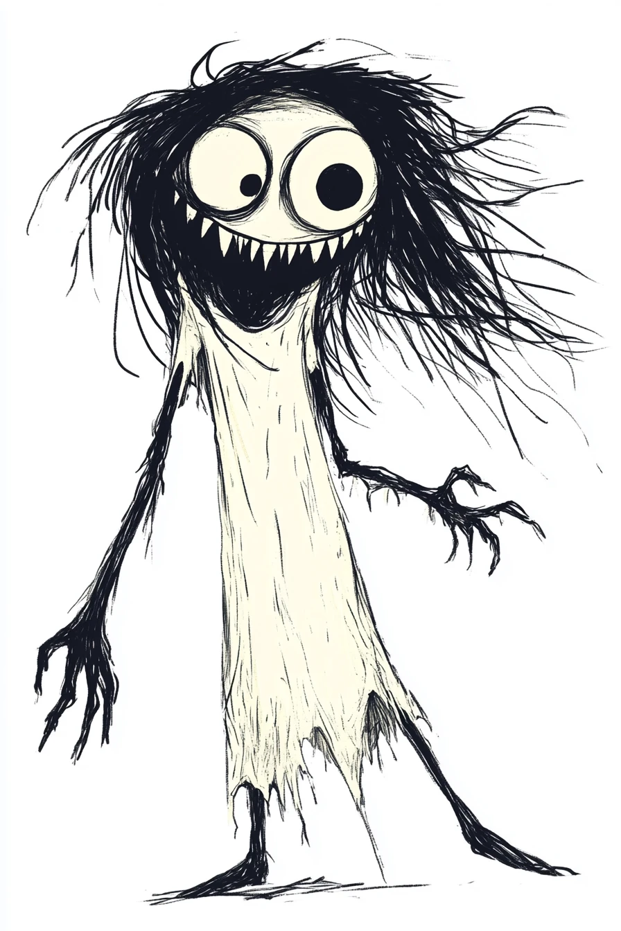 Spirito dei cartoni animati dai capelli selvaggi e dagli occhi spalancati