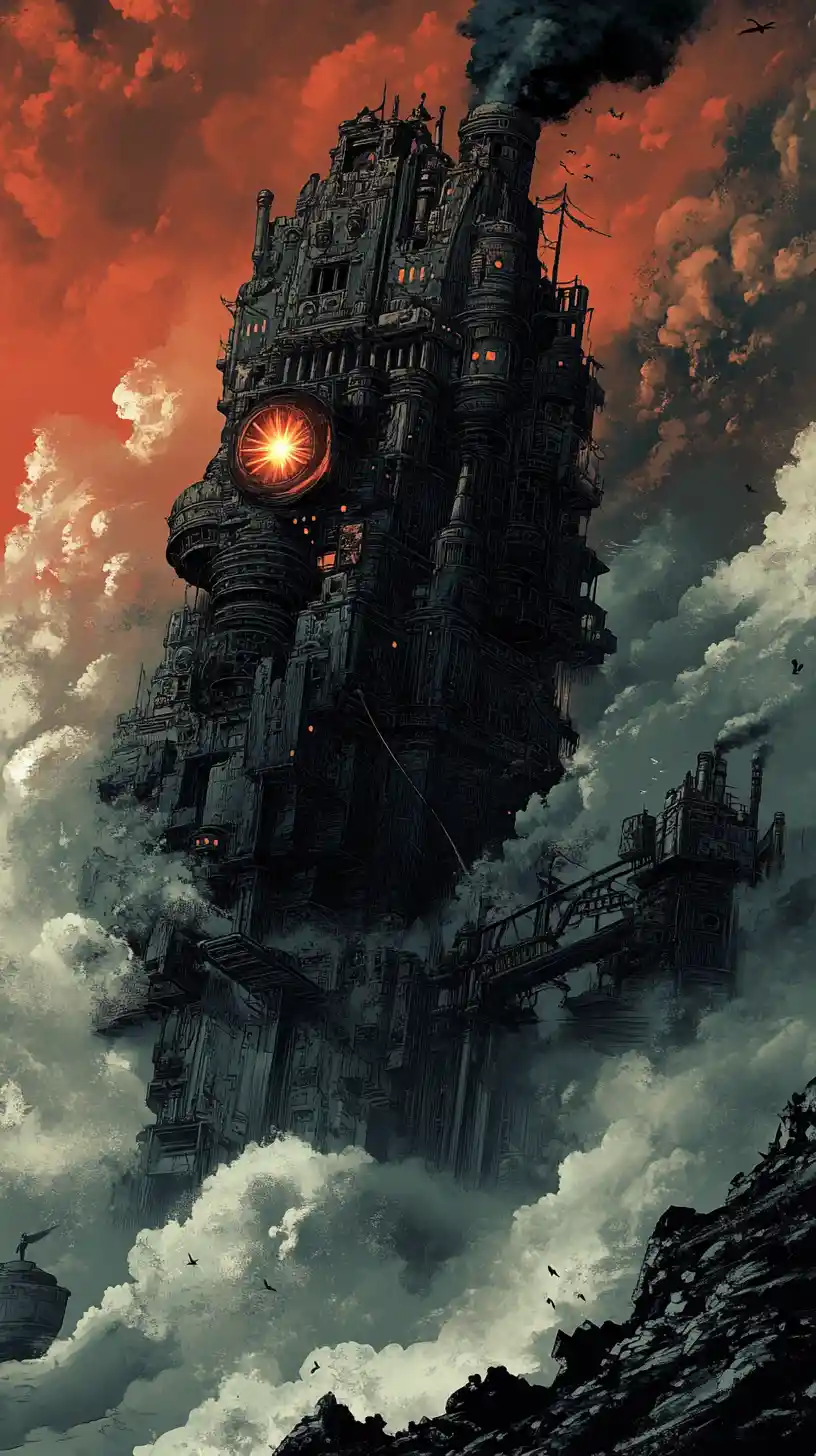 Colossal Aztec Robot Rising From A Stormy Black Sea