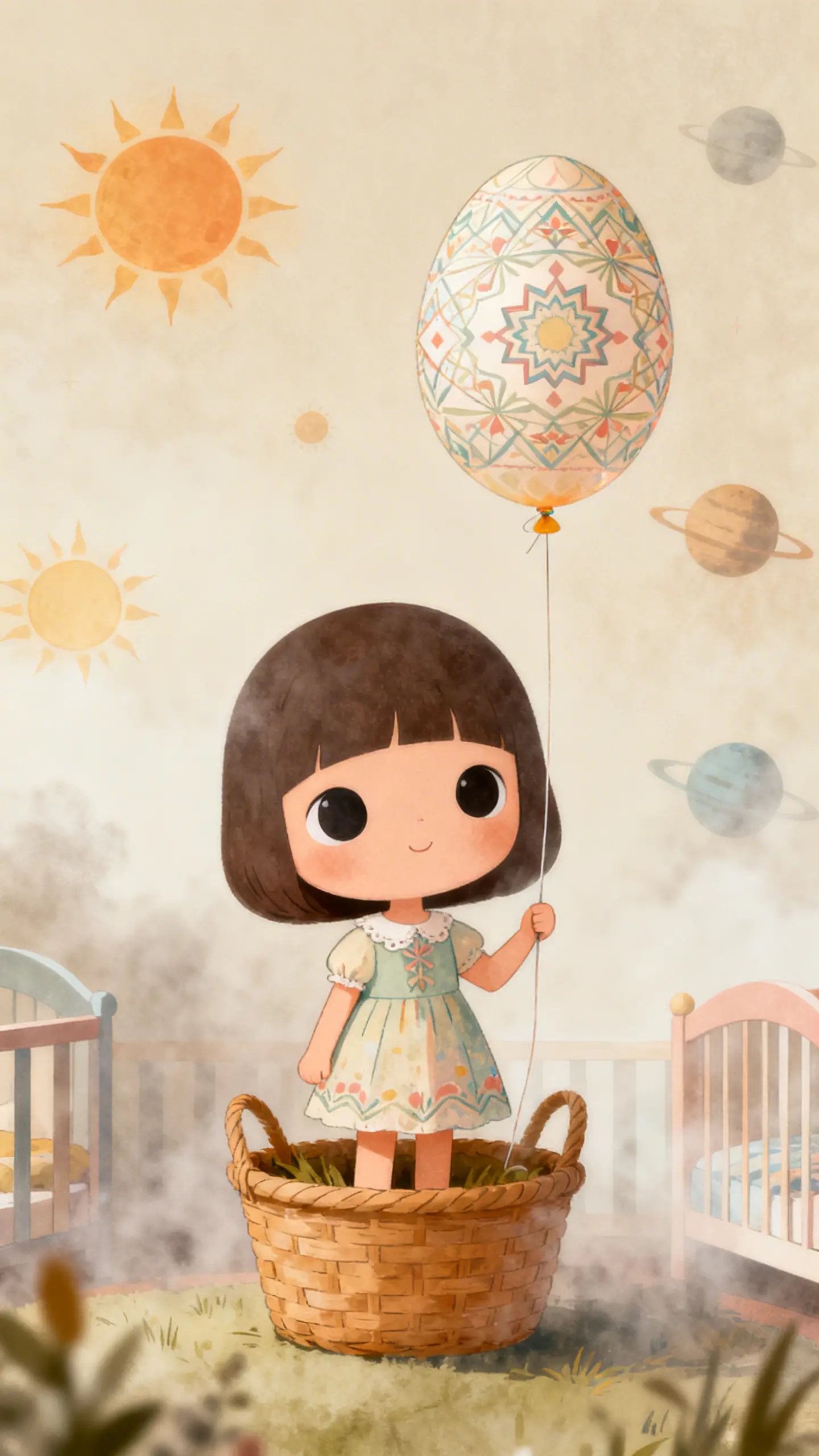 Cute girl in easter dress with magical egg balloon