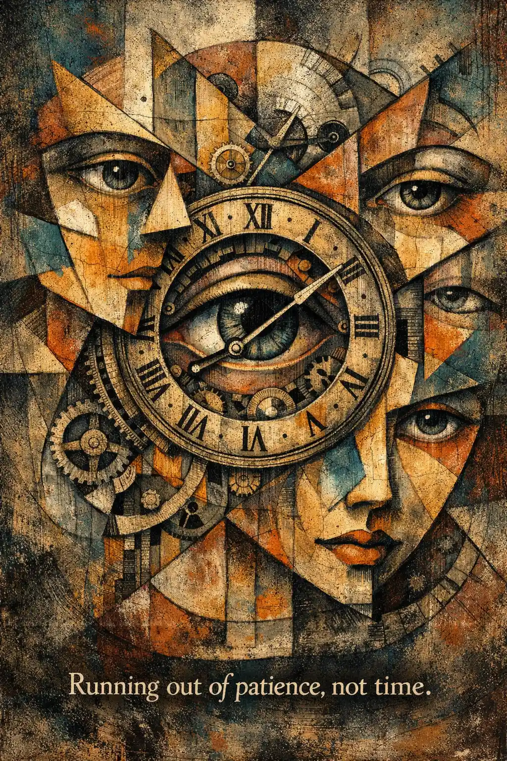 Surreales Auge im runden Zeit-Zifferblatt im abstrakten Porträt